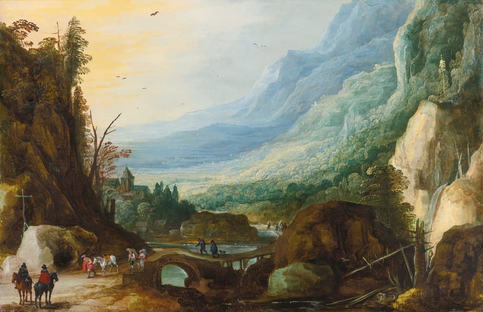 Joos de Momper - Mountainous Landscape With A Bridge Across A River