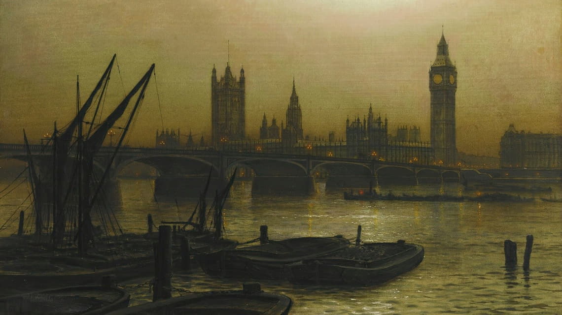 Louis Grimshaw - Westminster Bridge With The Houses Of Parliament