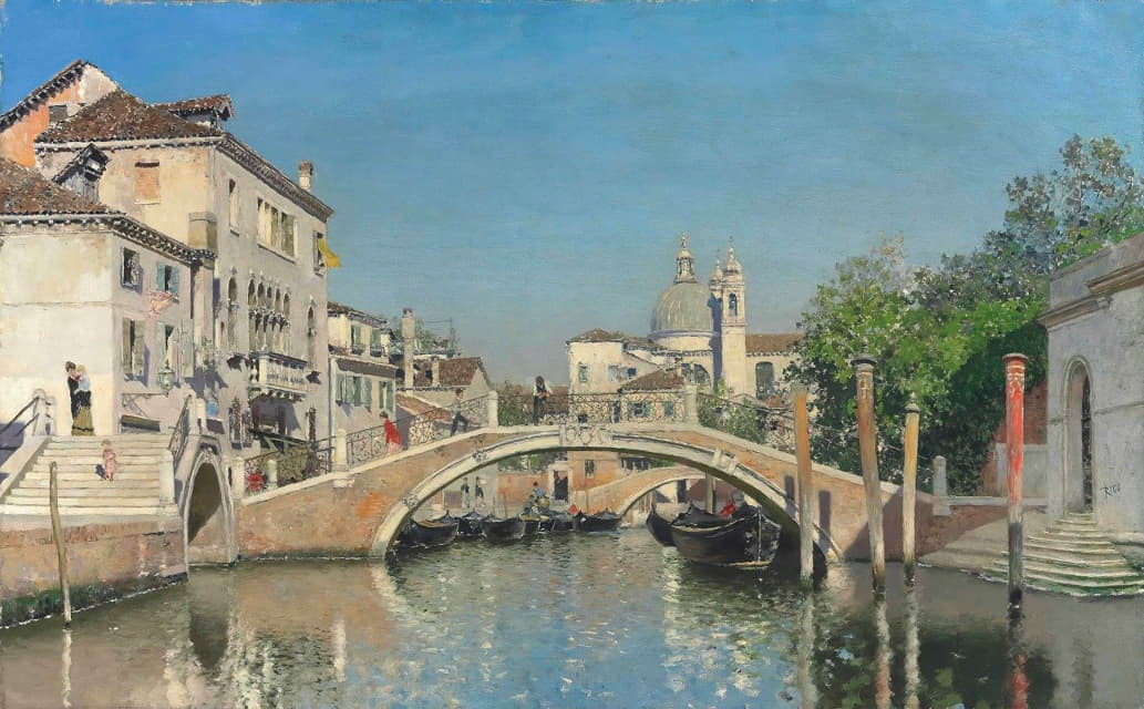 Martin Rico y Ortega - A Venetian Canal With Gondolas, Santa Maria Della Salute Beyond