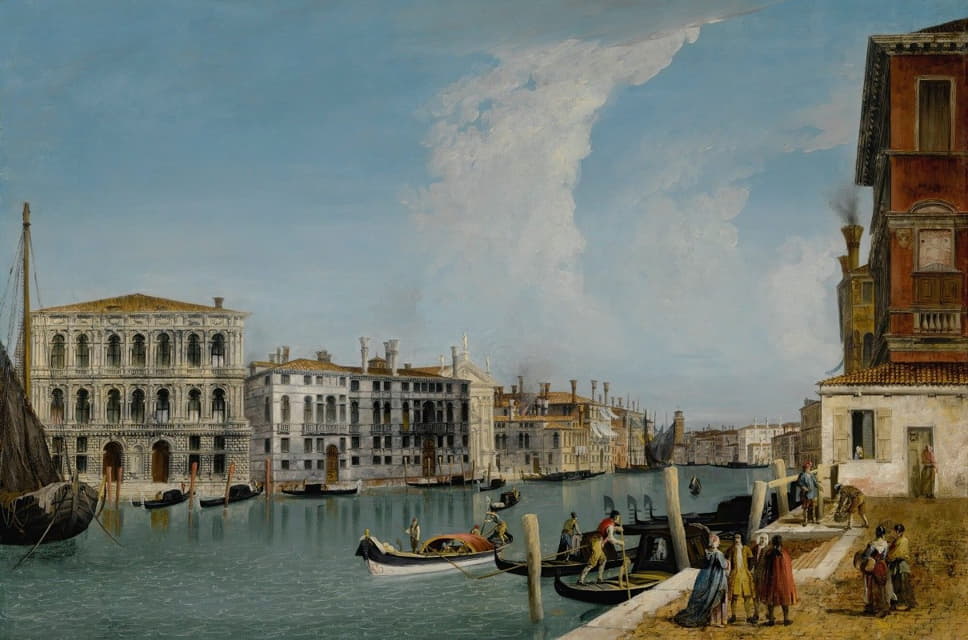威尼斯，从古索尼宫的坎皮尔洛俯瞰大运河与卡佩萨罗和福斯卡里尼宫（Palazzo Foscarini Giovanelli）