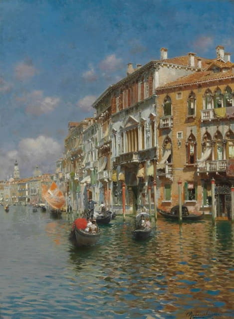 威尼斯大运河上的平底船