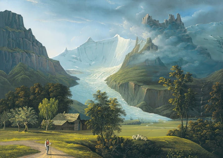 Johann Heinrich Bleuler - The Glacier Of Grindelwald With Mountain Peaks Fieschhörner And Hörnligrat