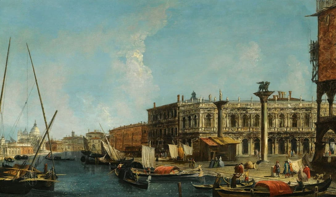 威尼斯，从圣马可河畔看莫洛河，有广场和大运河入口