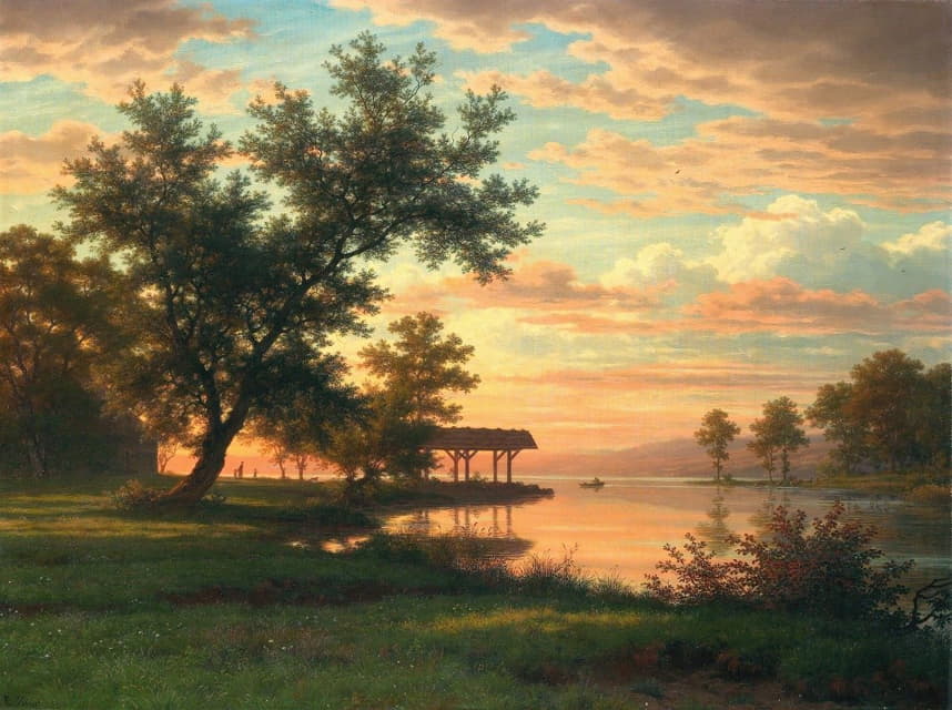 Robert Zünd - Evening Atmosphere By The Lakeside