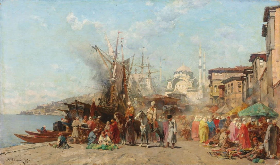 Alberto Pasini - A market before Nusretiye Camii mosque in Tophane, Constantinople