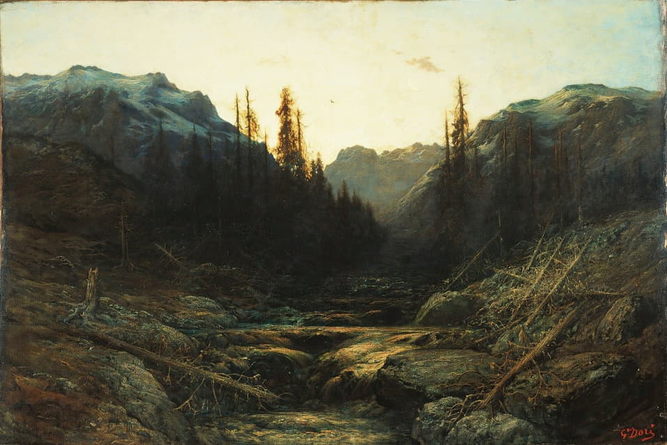 Gustave Doré - Stream in Mountains at Dusk
