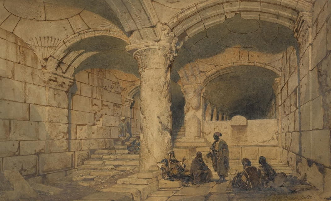 Carl Haag - Arab figures in a vault within the Al-aqsa mosque, Jerusalem