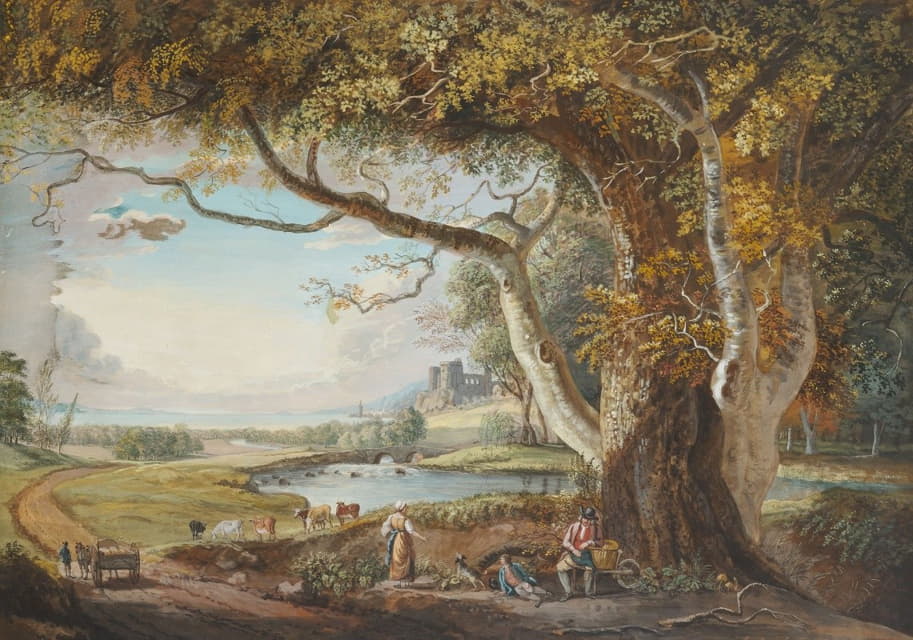 Paul Sandby - Landscape With Lake And Large Tree In Foreground