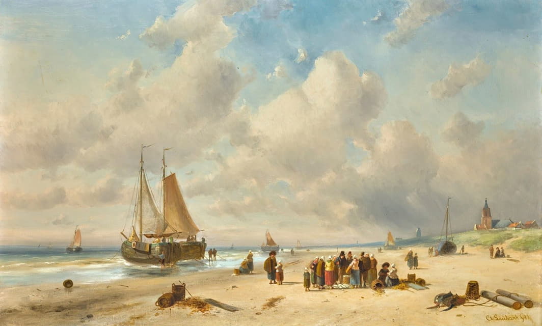 Charles Leickert - Fisherfolk On The Beach