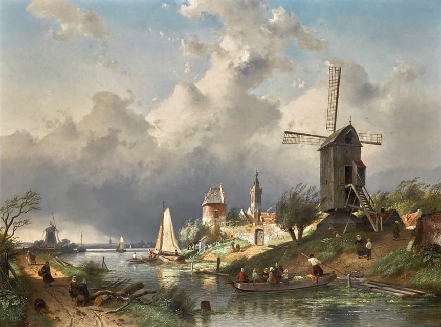 Charles Leickert - River Landscape With Windmill