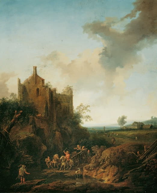 城堡废墟和马车景观