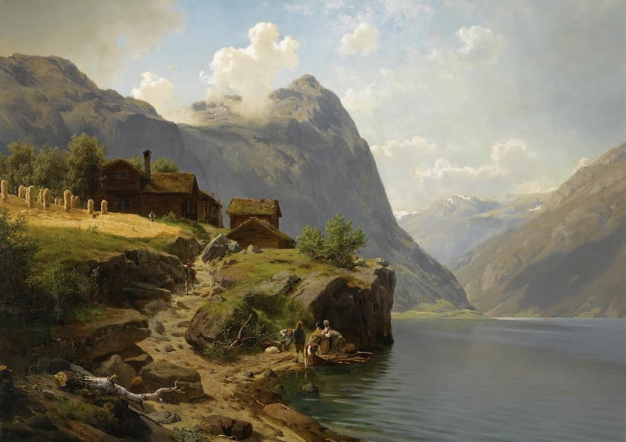 Johan Fredrik Eckersberg - Figures In A Mountainous River Landscape