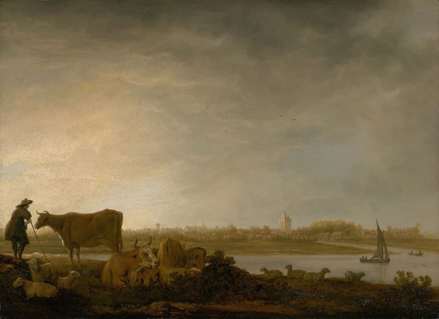 维亚南与牧民和牛在河边的景色
