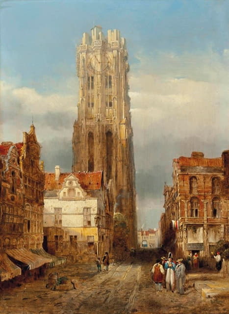 David Roberts - Tower of the church of St Rombouts, Mechelen