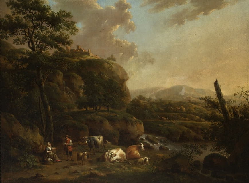Henricus Josephus Antonissen - Mountain Landscape with Shepherds
