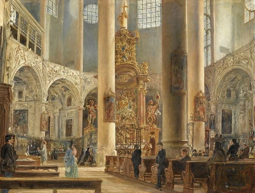 Rudolf von Alt - Interior Of The Franciscan Church, Salzburg
