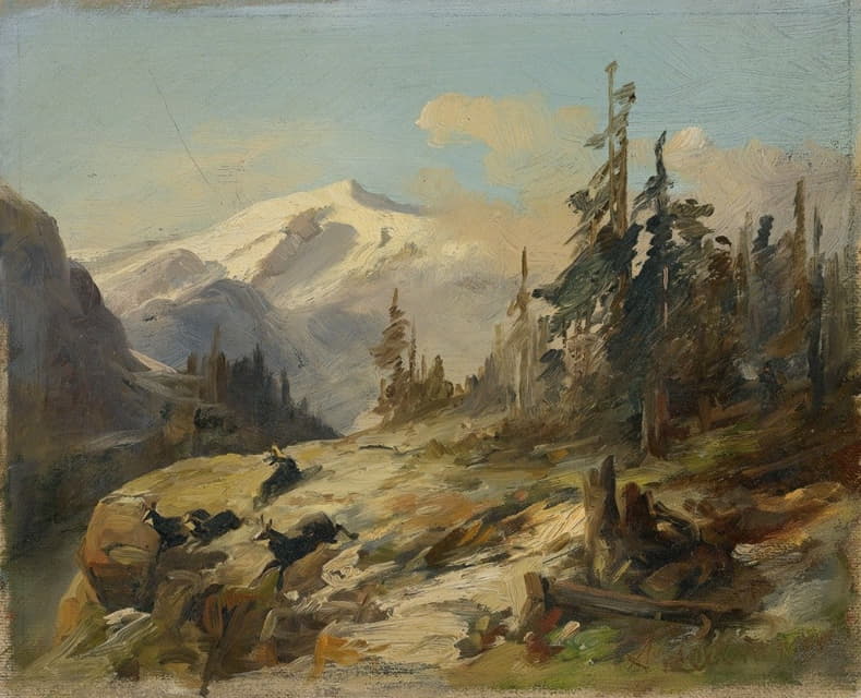 Anton Heilmann - Mountain Landscape With Chamois Deer