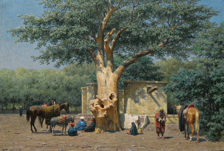 Willem de Famars Testas - The Well And Sycamore In Ezbekieh Square, Cairo