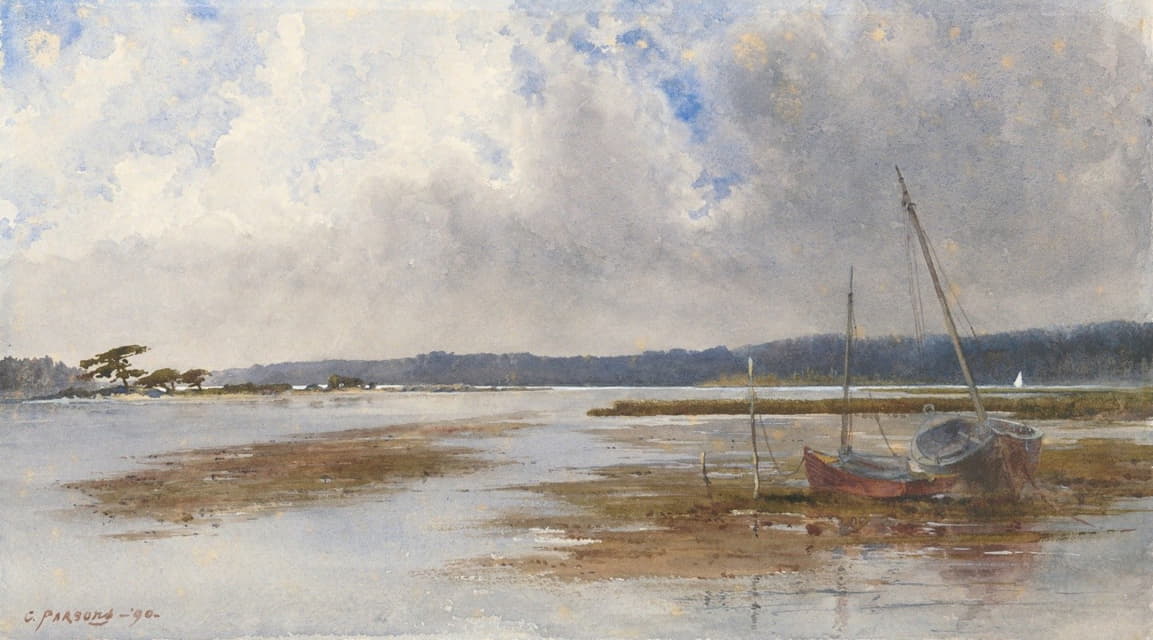 Charles Parsons - River Scene with Stranded Boats