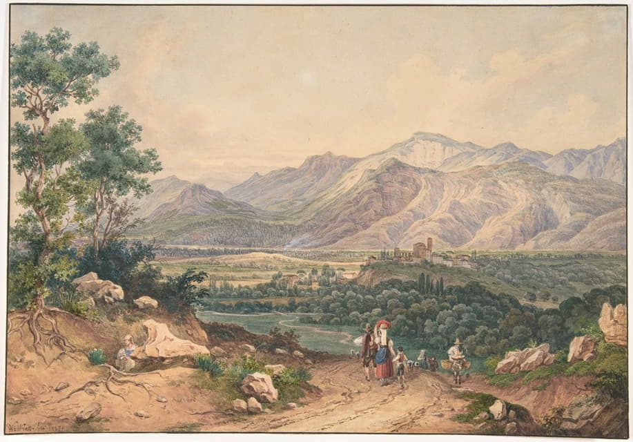 黎巴嫩风光，根据英国版画和意大利萨比纳山脉图案绘制