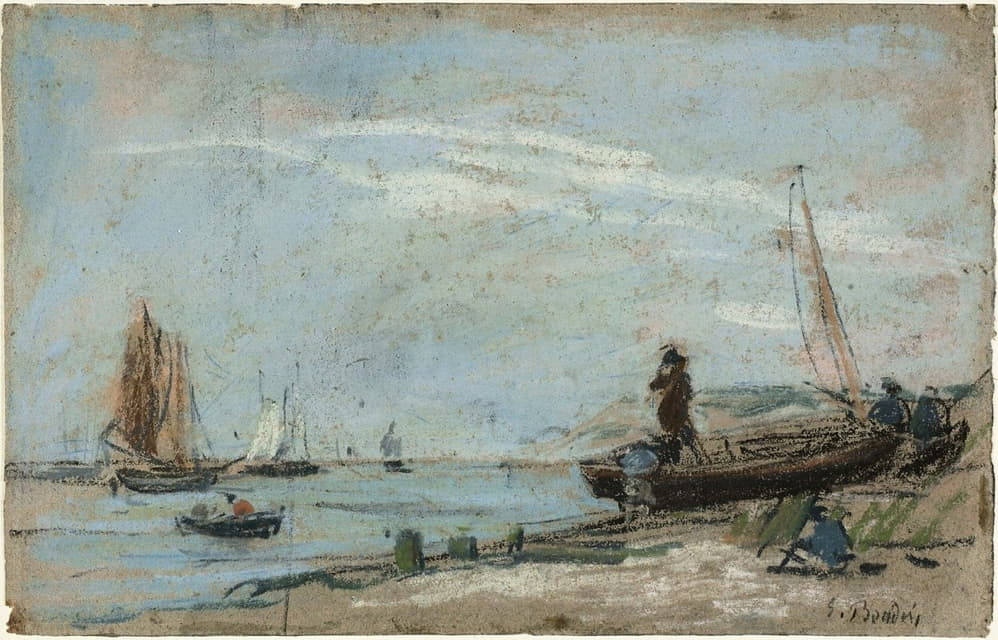 Eugène Boudin - Beach with Fishing Boats