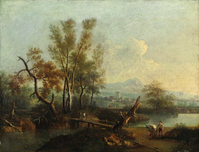 Giovanni Battista Cimaroli - River Landscape With Figures