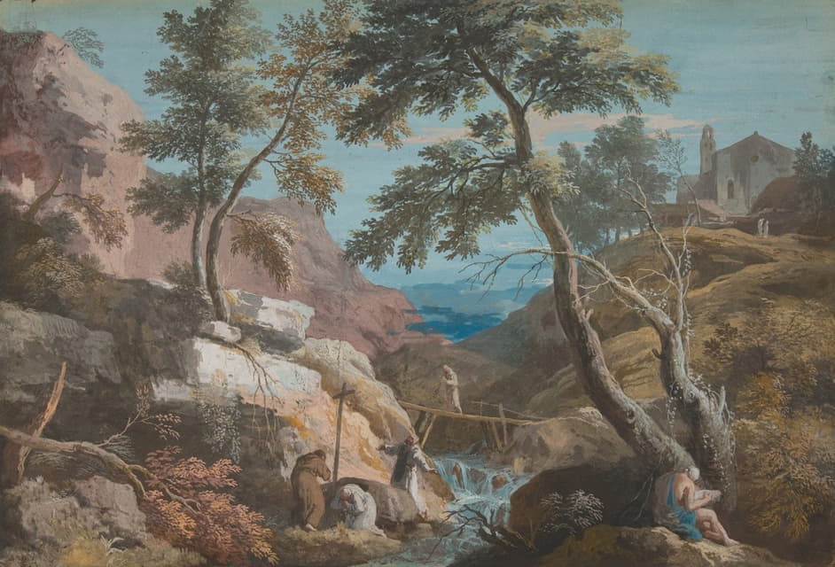 Marco Ricci - Mountainous Landscape with Hermits