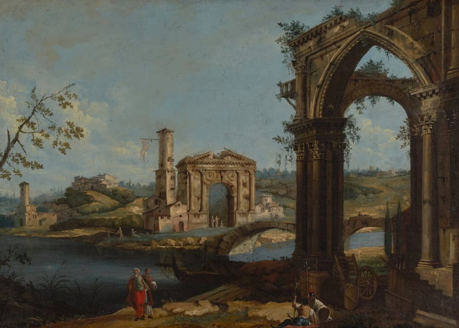 Gaetano Vetturali - Italian Scene with Ruins