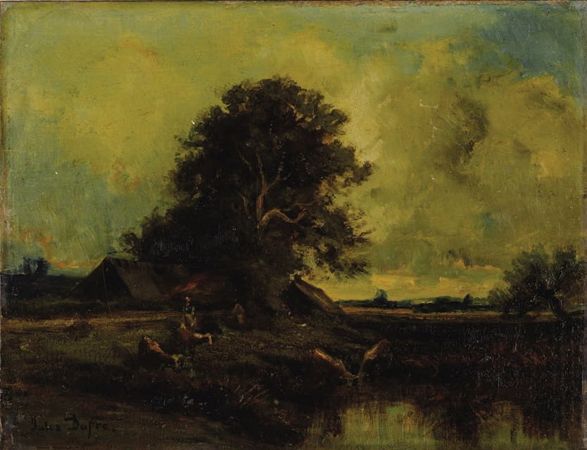 Jules Dupré - River Landscape with Cottage