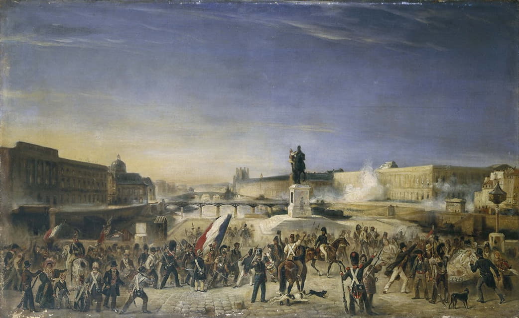 1830年7月29日，卢浮宫的袭击，从新桥上看。