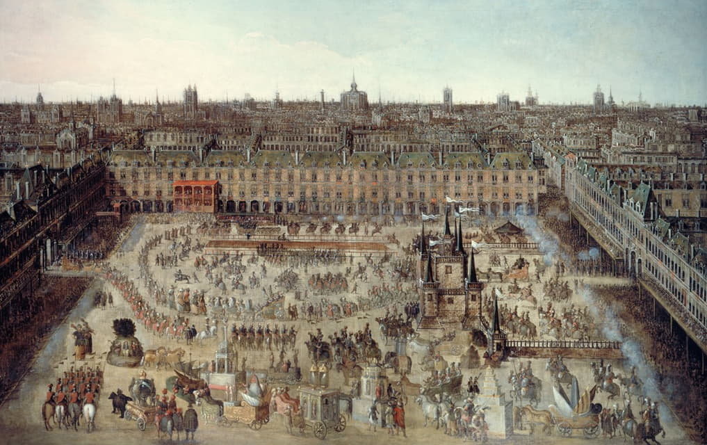 1612年4月5日至7日，在路易十三与奥地利安妮在皇家广场举行婚礼之际，举办了一场名为“荣耀骑士小说”的大型旋转木马表演