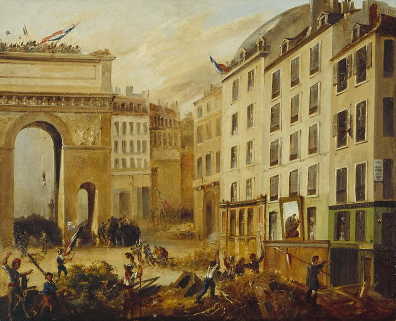 1830年7月28日，圣马丁门的战斗场景。