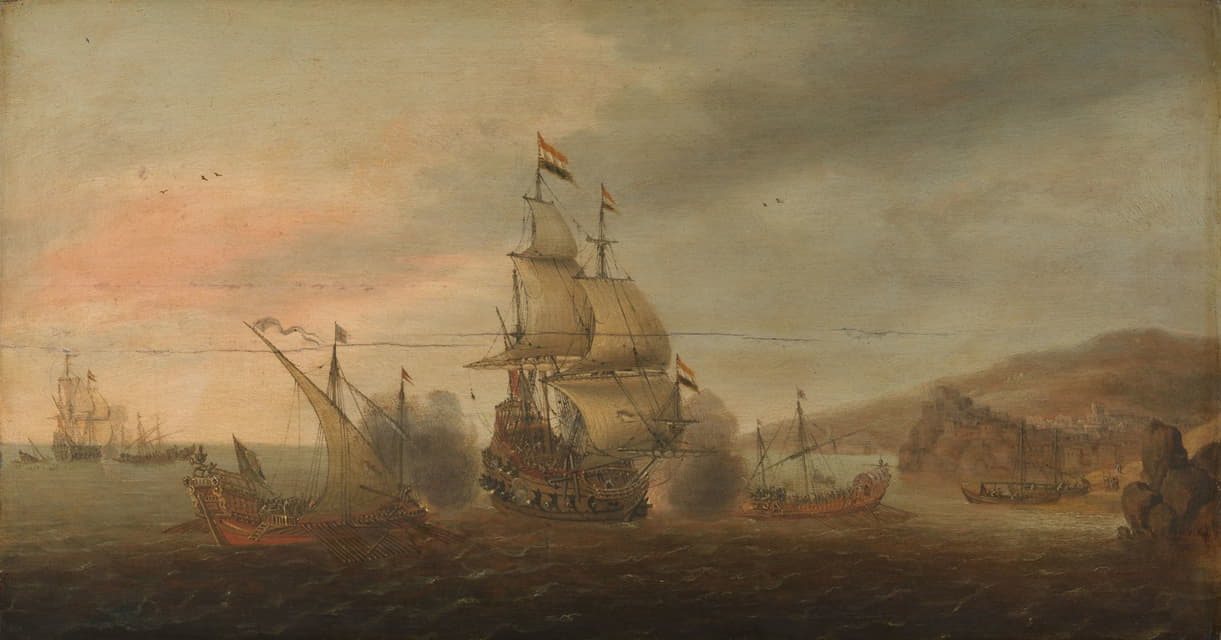 荷兰士兵与西班牙战舰之间的海战