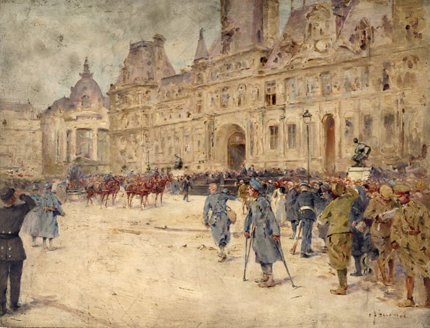 伤残人士在市政厅广场参加加利尼将军的葬礼（1916年6月1日）