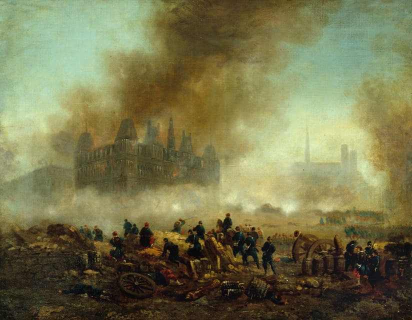 Gustave Boulanger - L’Hôtel de Ville incendié, assailli par les troupes de Versailles