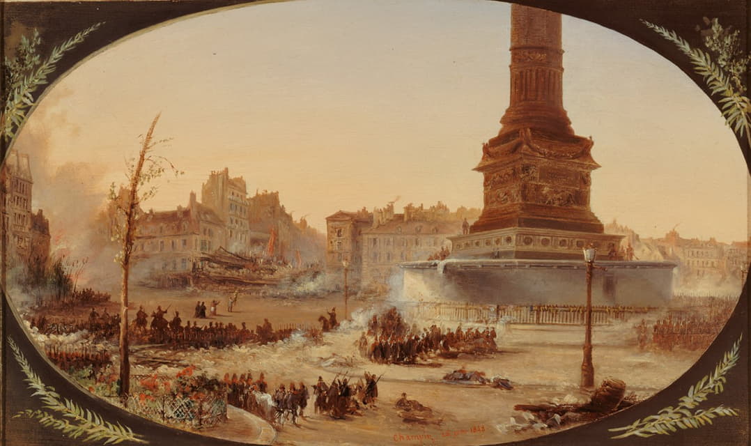 1848年6月25日，巴士底狱广场和圣安东尼郊区入口处的路障