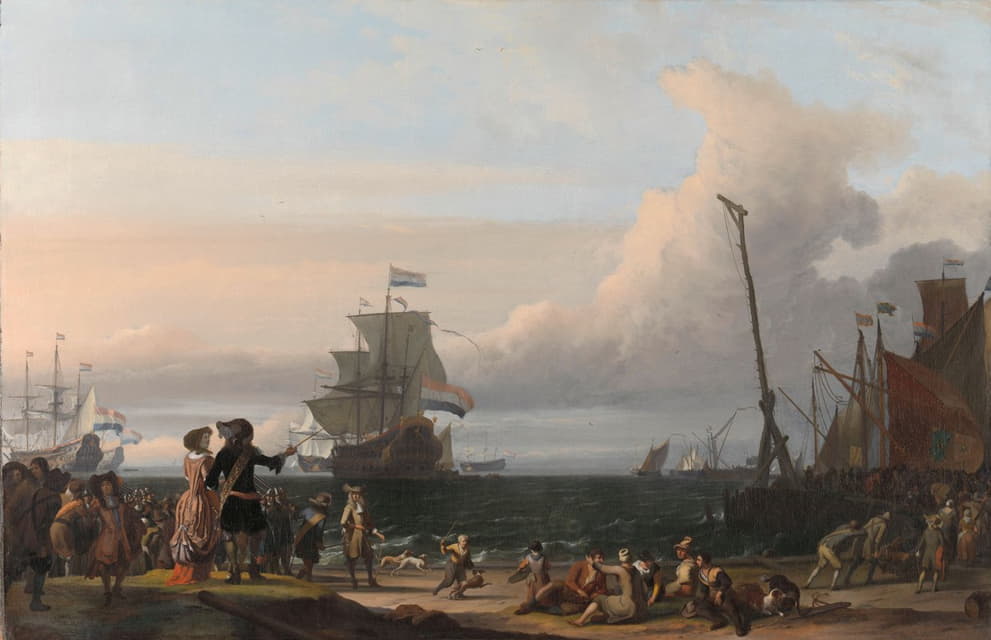 荷兰船只在泰克塞尔的道路上航行；中间是科内利斯·特罗普的旗舰“Gouden Leeuw”