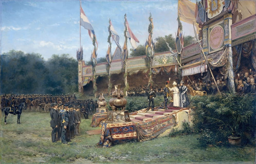 1895年7月6日，威廉敏娜女王在海牙的马里球场授予龙目山十字勋章