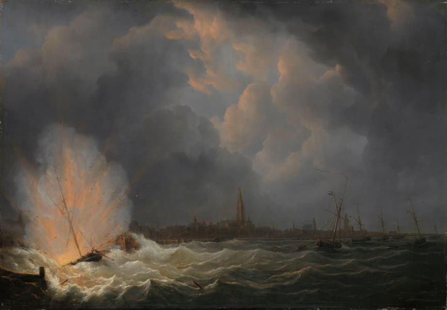 Martinus Schouman - The Explosion of Gunboat nr 2, under Command of Jan van Speijk, off Antwerp, 5 February 1831