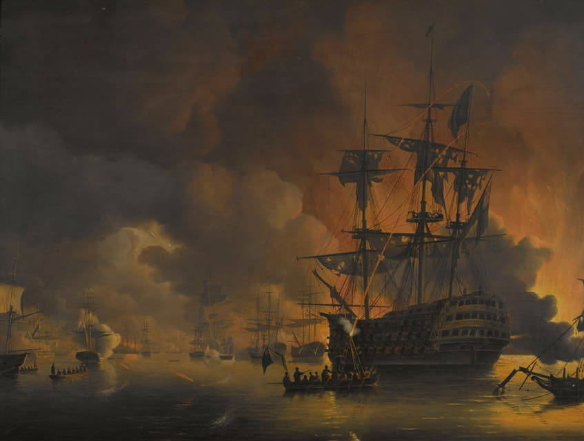 1816年8月27日，英荷舰队开始轰炸后不久，阿尔及尔码头起火