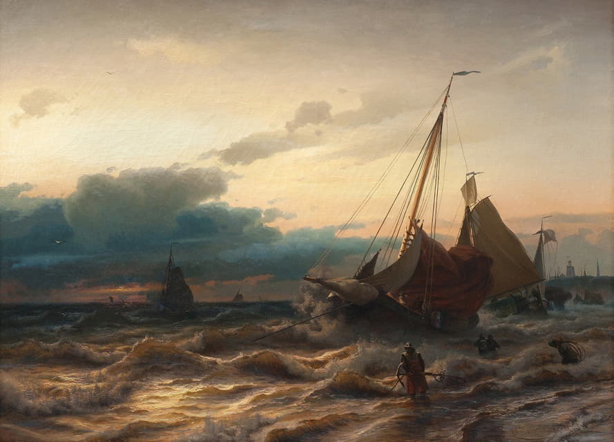 荷兰海岸的风暴。来自申维宁根的场景
