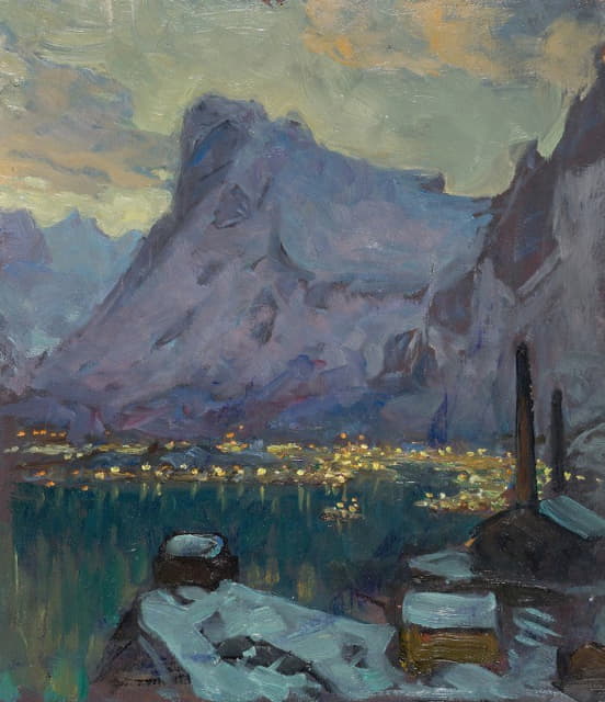 Anna Boberg - Svolvaer Harbour at the Height of the Fishing Season. Study from Lofoten
