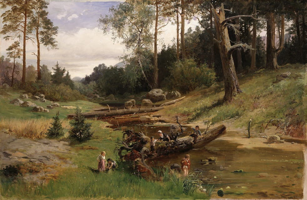Charles XV of Sweden - By the Brook in the Forest