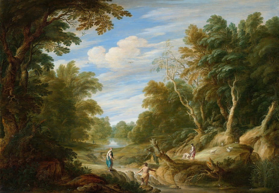 Cornelis Van Poelenburch - Wooded Landscape with Figures