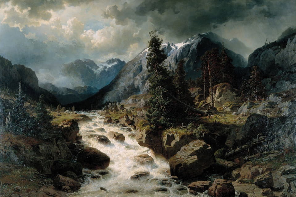 Edvard Bergh - Landscape with Waterfall from the Canton of Uri, Switzerland