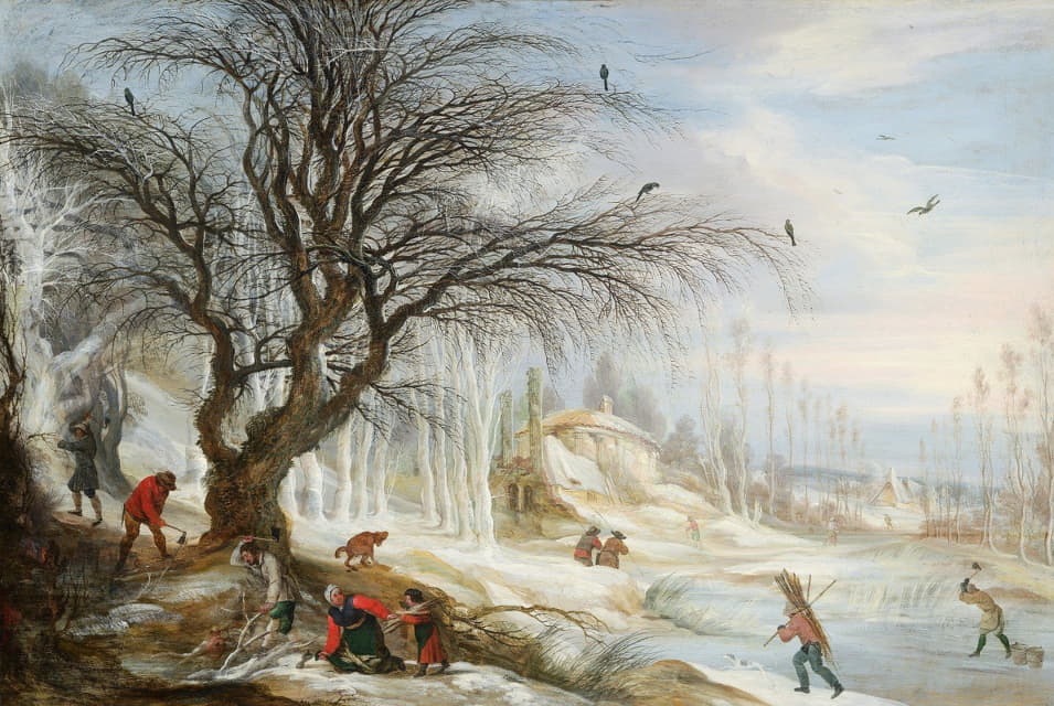 采伐树木的冬季景观