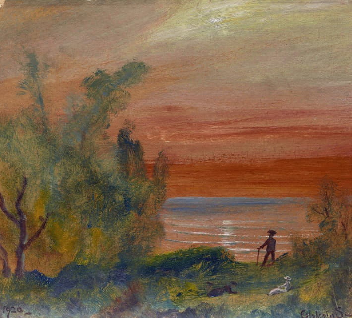 Louis Michel Eilshemius - Sunset with Man Standing on Shore