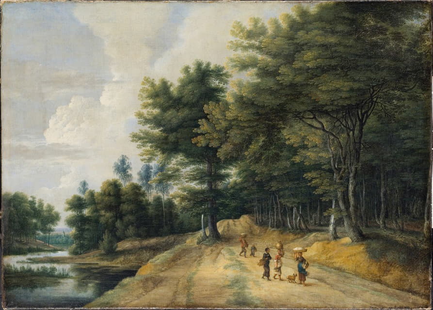 Lucas van Uden - Landscape with a Road through a Wood of Beeches