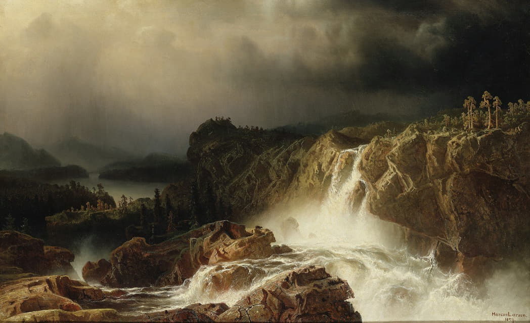 Marcus Larson - Rocky Landscape with Waterfall