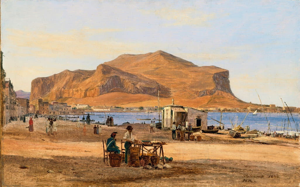 Martinus Rørbye - Palermo Harbor with a View of Monte Pellegrino